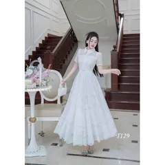 Đầm sơ mi ngắn tay thanh lịch, đầm dáng dài chiết eo tôn dáng, đầm công sở tiểu thư  Đủ size SML