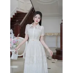 Đầm sơ mi ngắn tay thanh lịch, đầm dáng dài chiết eo tôn dáng, đầm công sở tiểu thư  Đủ size SML