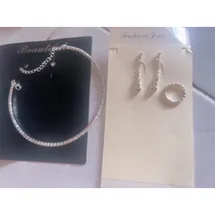 Vòng cổ choker cao cấp + khuyên tay + nhẫn đính đá zircon phong cách sang trọng quý phái  Hàng có sẵn giao ngay