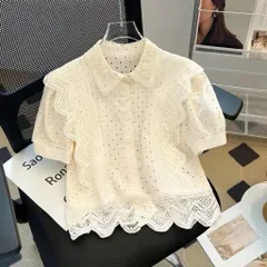 Áo sơ mi kiểu xô viền ren bèo tay cánh tiên hàng QC! (có sẵn, hình thật)  Màu kem Hàng có sẵn giao ngay Dứoi 65kg mặc