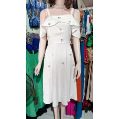 Đầm Dự Tiệc 2 Dây Trễ Vai Phối Đá Sang Trọng - Hàng có sẵn giao ngay  Size SMLXL màu trắng ( eo dưới 84cm)