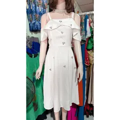 Đầm Dự Tiệc 2 Dây Trễ Vai Phối Đá Sang Trọng - Hàng có sẵn giao ngay  Size SMLXL màu trắng ( eo dưới 84cm)