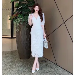 Đầm  ren hoa siêu xinh hoa đính kết sang trọng cao cấp  màu Trắng L siêu đẹp, màu kem size S Hang có sẵn giao ngay