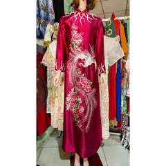[LỤA RUBY ĐỎ đô KẾT ĐÁ CỔ, TAY] Áo dài mẹ cao cấp thêu phượng đính kết cổ lắc tay, Áo dài mẹ sui Hàng có sẵn giao ngay