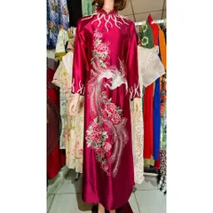 [LỤA RUBY ĐỎ đô KẾT ĐÁ CỔ, TAY] Áo dài mẹ cao cấp thêu phượng đính kết cổ lắc tay, Áo dài mẹ sui Hàng có sẵn giao ngay
