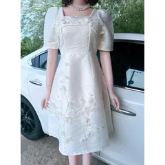 Đầm tapTa   kem tiểu thư đính hoa thủ công tỉ mỉ nữ tính  Đầm thiết kế đi chơi đi làm xinh xắn Giá 390k HÀng có sẵn