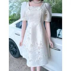 Đầm tapTa   kem tiểu thư đính hoa thủ công tỉ mỉ nữ tính  Đầm thiết kế đi chơi đi làm xinh xắn Giá 390k HÀng có sẵn