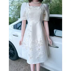 Đầm tapTa   kem tiểu thư đính hoa thủ công tỉ mỉ nữ tính  Đầm thiết kế đi chơi đi làm xinh xắn Giá 390k HÀng có sẵn