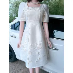 Đầm tapTa   kem tiểu thư đính hoa thủ công tỉ mỉ nữ tính  Đầm thiết kế đi chơi đi làm xinh xắn Giá 390k HÀng có sẵn