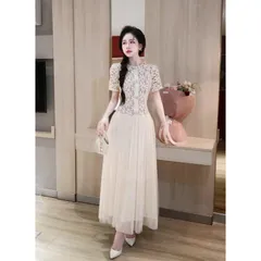 Đầm ren hoa phối nút đá,  2 lớp xếp ly tôn dáng sang trọng Hàng ren nổi siêu đẹp Hàng có sẵn giao ngay Size SM Giá 450k