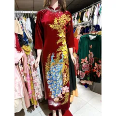 áo dài nhung vẽ tay thủ công