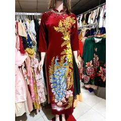 áo dài nhung vẽ tay thủ công