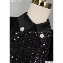 Đầm nhung Dáng Xòe Thiết Kế Đính kết tay tỉ mỉ Cách Điệu, Đính Đá Lấp Lánh Trên Nền Nhung Tuyết Cao Cấp  Hàng có sẵn