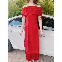 ÁO DÀI CHẤT LIỆU TAPTA trễ vai, VÔ CÙNG SANG CHẢNH Màu đỏ - Chất liệu tapta , không xô lệch, giữ phom dáng tốt