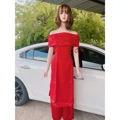 ÁO DÀI CHẤT LIỆU TAPTA trễ vai, VÔ CÙNG SANG CHẢNH Màu đỏ - Chất liệu tapta , không xô lệch, giữ phom dáng tốt
