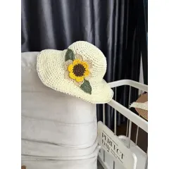 Mũ Nón cói mềm đan móc thủ công hoạ tiết hoa hướng dương xinh xắn Hàng có sẵn giao ngay Màu kem Giá 190k