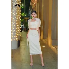 Set ren tiểu thư siêu đẹp Maù trắng Gồm chân váy ren + áo 2 dây có sẵn mút ngực + áo khoác ren Giá 420k Hàng có sẵn giay