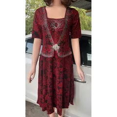 Đầm trung niên đi tiệc thun kim sa dáng vest che bụng bigsize 80kg, Đầm trung niên cho mẹ dự tiệc size lớn Giá 390k