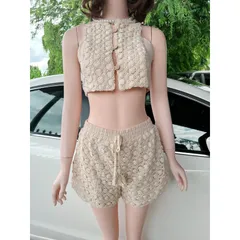 Set sho.rt hai dây nút gỗ gồm áo và quần eo bo chun co giãn dễ mặc Size SM Hàng có sẵn giao ngay  Giá 320k/ cả set
