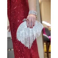 Túi đi tiệc Đá Tua Rua, đính đá sáng lấp lánh size 22cm Hàng có sẵn giao ngay Màu đen , trắng, gold Giá 390k/ cái