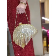 Túi đi tiệc Đá Tua Rua, đính đá sáng lấp lánh size 22cm Hàng có sẵn giao ngay Màu đen , trắng, gold Giá 390k/ cái