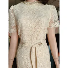 Đầm ren hoa hồng màu kem siêu đẹp Đủ size SMLXL Đúp lót 2 lớp Hàng có sẵn giao ngay Giá 399k