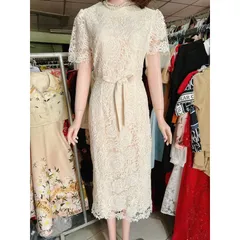 Đầm ren hoa hồng màu kem siêu đẹp Đủ size SMLXL Đúp lót 2 lớp Hàng có sẵn giao ngay Giá 399k