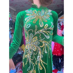 Áo daì nhung đính kêt siêu đẹp Hàng chụp thật 100% Xanh size S , tím giữa size L, tím bìa size XL Hàng siêu đẹp tỉ mỉ