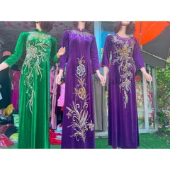 Áo daì nhung đính kêt siêu đẹp Hàng chụp thật 100% Xanh size S , tím giữa size L, tím bìa size XL Hàng siêu đẹp tỉ mỉ