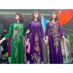 Áo daì nhung đính kêt siêu đẹp Hàng chụp thật 100% Xanh size S , tím giữa size L, tím bìa size XL Hàng siêu đẹp tỉ mỉ