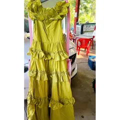 Đầm trễ vai chun eo dáng xòe  xanh bơ chất vải thô lụa Nhật váy xòe, chun trễ vai, chun eo, tạo độ ôm và thoải mái