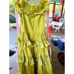 Đầm trễ vai chun eo dáng xòe  xanh bơ chất vải thô lụa Nhật váy xòe, chun trễ vai, chun eo, tạo độ ôm và thoải mái