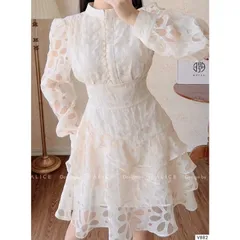 ĐẦM REN TƠ PHỐI CÚC NGỌC 2 LỚP Giá 360k hàng có sẵn giao ngay L