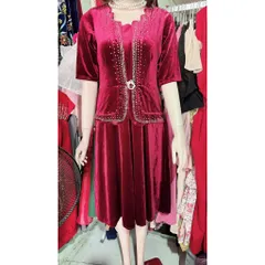 Đầm trung niên dạ hội nhung chính phẩm thiết kế giả vest giấu bụng tôn dáng,ép đá cao cấp sang trọng Giá 390k Màu đỏ đô