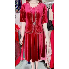 Đầm trung niên dạ hội nhung chính phẩm thiết kế giả vest giấu bụng tôn dáng,ép đá cao cấp sang trọng Giá 390k Màu đỏ đô