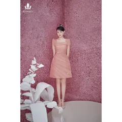 đầm hồng đi tiệc thiết kế xếp ly chéo thanh lịch sang trọng đính kết nổi y hình Hàng có sẵn giao ngay