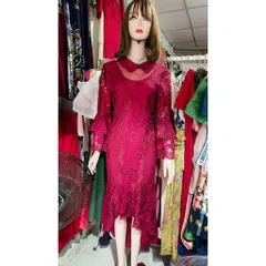 Đầm ren cao cấp Đúp lót 2 lớp Hàng có sẵn giao ngay Giá 290k Eo dưới 72cm mặc đẹp Màu đỏ đô