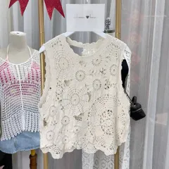 Áo len sợi móc ba lỗ phong cách tiểu thư vintage Hàng có sẵn giao ngay Màu kem Giá 190k