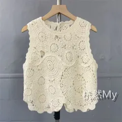 Áo len sợi móc ba lỗ phong cách tiểu thư vintage Hàng có sẵn giao ngay Màu kem Giá 190k
