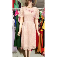 Đầm  hồng  thân trên điểm hoa đẹp dưới xếp ly Giá 290k Hàng có sẵn giao ngay XL, eo dưới 80cm mặc đẹp Chất liệu ren