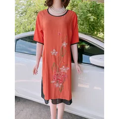 Áo dài cách tân thiết kế chất liệu voan chiffon thêu tay đính kết nổi cao cấp Áo dài cách tân đính kết đá, có màu cam