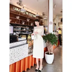 Đầm Dạ Tweed Nơ Ngực Phối Ren Dài Tay 2 màu kem Hàng có sẵn giao ngay L, eo dưới 78cm mặc đẹp Đủ size SML Giá 360k