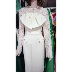 Đầm Dạ Tweed Nơ Ngực Phối Ren Dài Tay 2 màu kem Hàng có sẵn giao ngay L, eo dưới 78cm mặc đẹp Đủ size SML Giá 360k