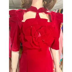 Set áo dài nhung màu đỏ đô + kèm quần Hàng có sẵn giao ngay XL Đủ size SMLXL eo dưới Chất liệu nhung cao cấp