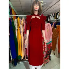 Set áo dài nhung màu đỏ đô + kèm quần Hàng có sẵn giao ngay XL Đủ size SMLXL eo dưới Chất liệu nhung cao cấp