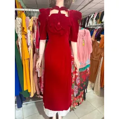 Set áo dài nhung màu đỏ đô + kèm quần Hàng có sẵn giao ngay XL Đủ size SMLXL eo dưới Chất liệu nhung cao cấp