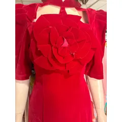 Set áo dài nhung màu đỏ đô + kèm quần Hàng có sẵn giao ngay XL Đủ size SMLXL eo dưới Chất liệu nhung cao cấp