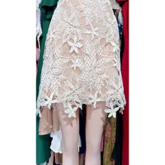 Chân Váy Ren Dài Ngang Gối Lưng Cao sang trọng Màu kem Đúp lót 2 lớp Hàng có sẵn giao ngay  Đủ size tới 80kg Giá 299k