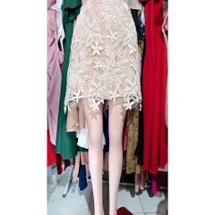 Chân Váy Ren Dài Ngang Gối Lưng Cao sang trọng Màu kem Đúp lót 2 lớp Hàng có sẵn giao ngay  Đủ size tới 80kg Giá 299k