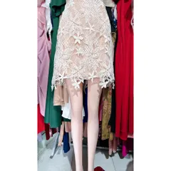 Chân Váy Ren Dài Ngang Gối Lưng Cao sang trọng Màu kem Đúp lót 2 lớp Hàng có sẵn giao ngay  Đủ size tới 80kg Giá 299k